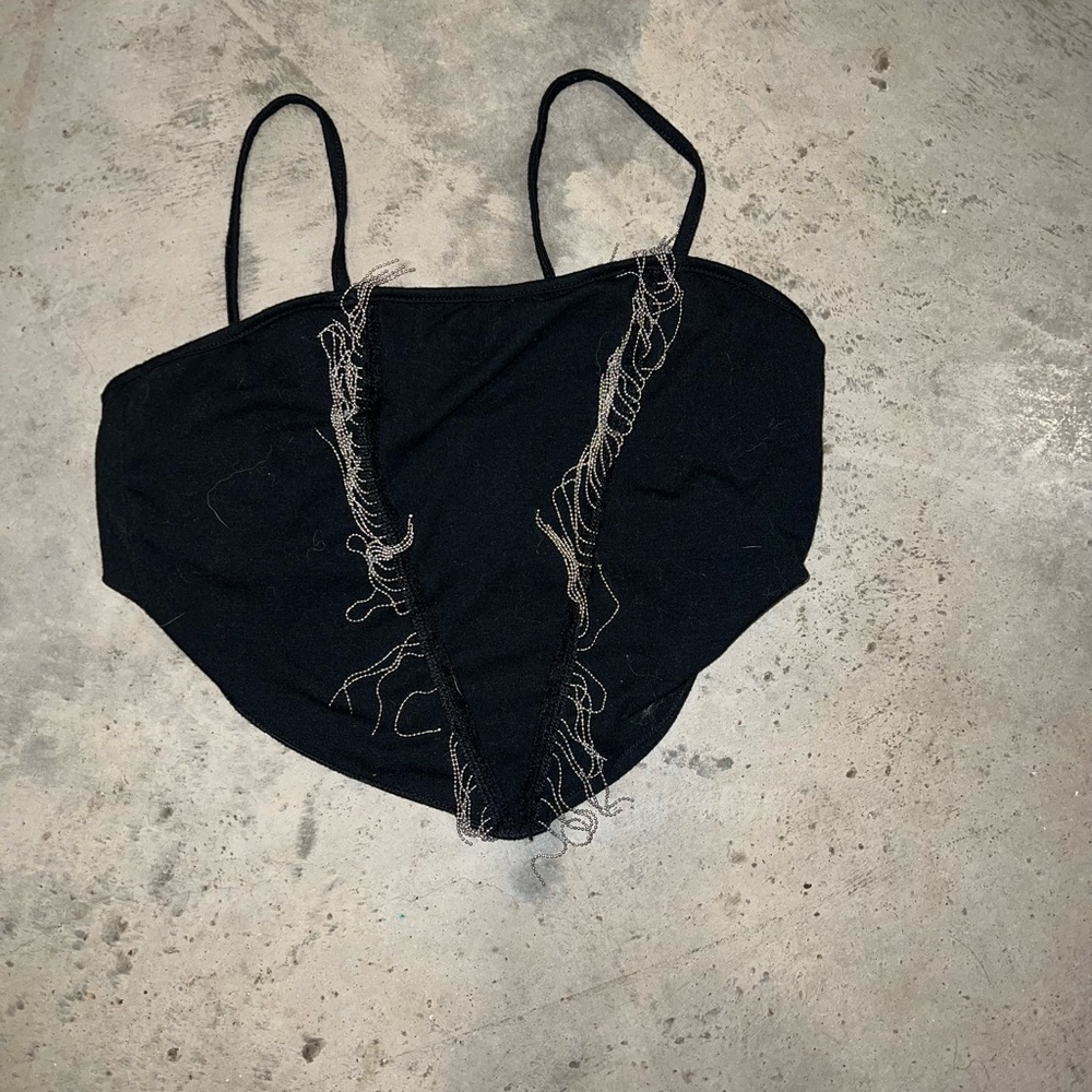 Black silver fringe top